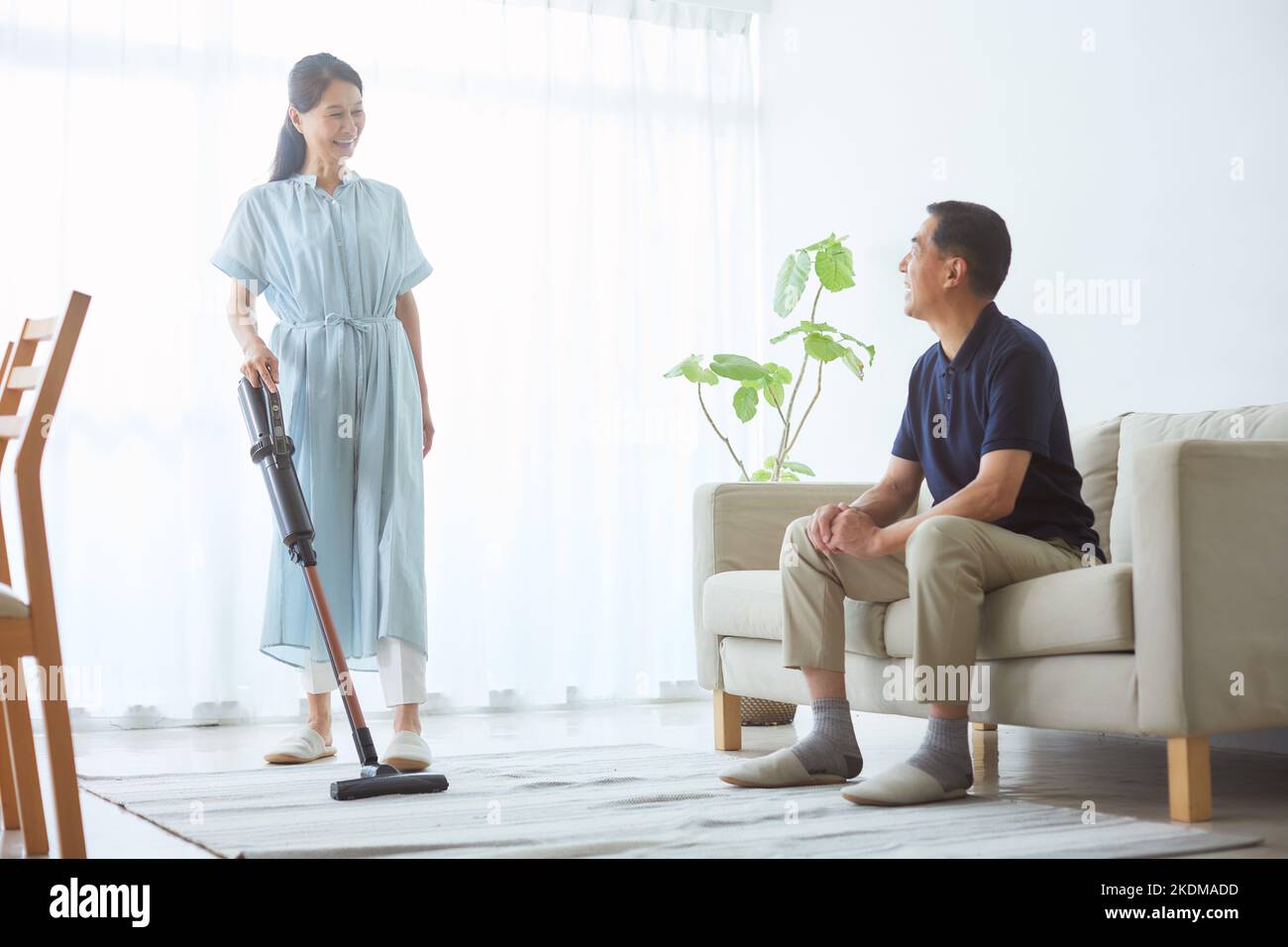 Japanese senior woman cleaning at home Stock Photo Alamy