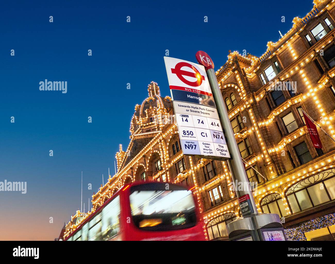 Harrods department store with its own dedicated bus stop on Brompton
