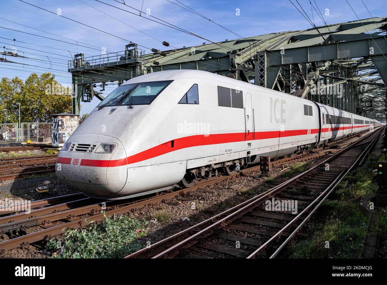 ICE 1 high-speed train on the Hohenzollern Bridge in Cologne, Germany Stock Photo