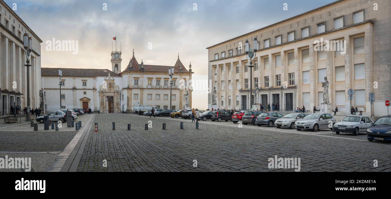 Panoramic view of Largo Porta Ferrea Square at University of Coimbra - Coimbra, Portugal Stock Photo