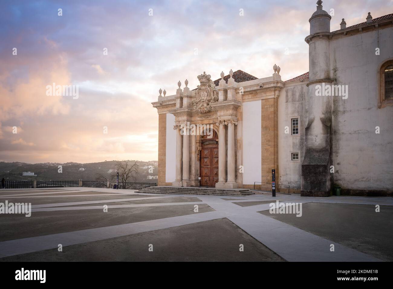 Baroque Library (or Joanine Library) Facade at University of Coimbra Courtyard - Coimbra, Portugal Stock Photo