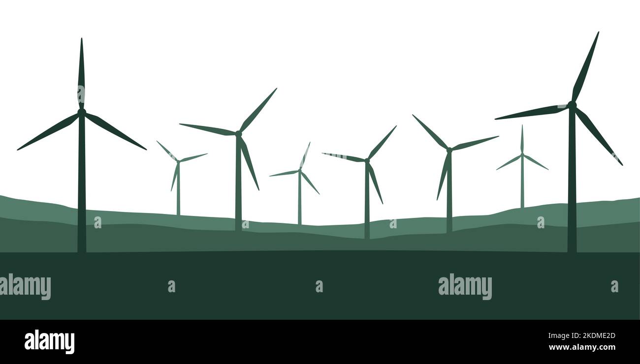 green windmills silhouette wind power energy concept Stock Vector Image ...