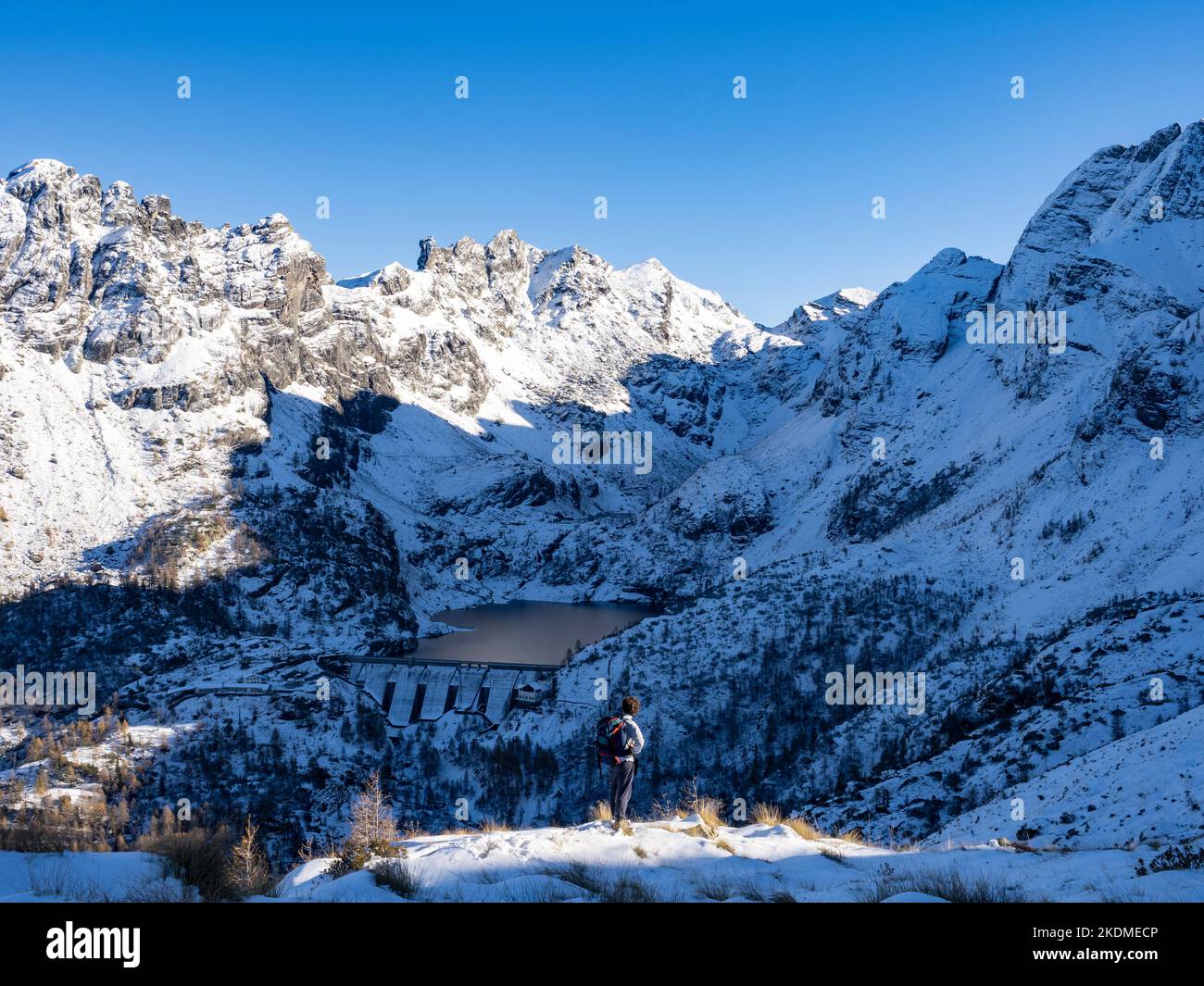 Mountaineer in the alps of Valgerola Stock Photo