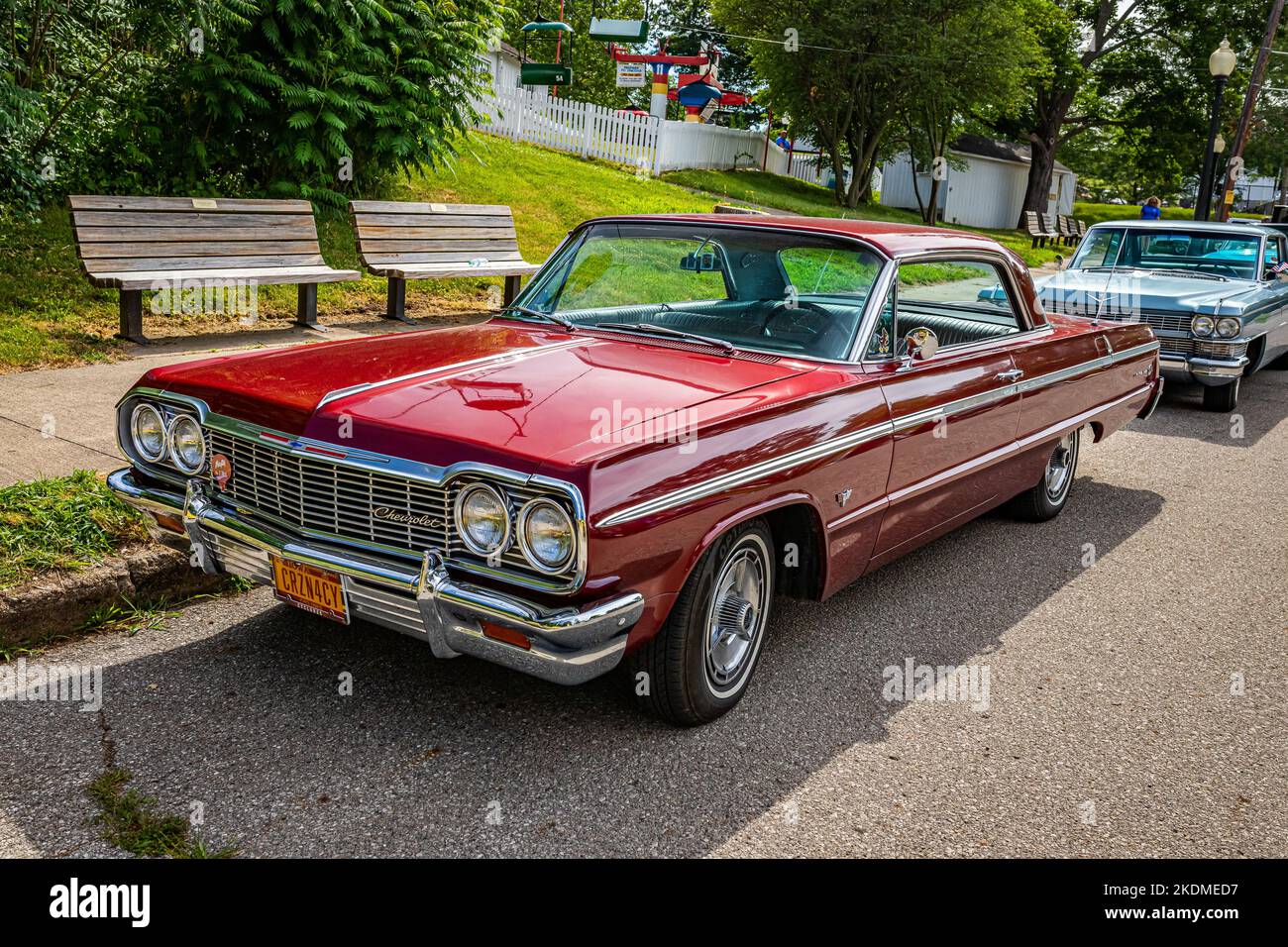 Des Moines, IA - July 02, 2022: High perspective front corner view of a 1964 Chevrolet Impala SS Hardtop Coupe at a local car show. Stock Photo