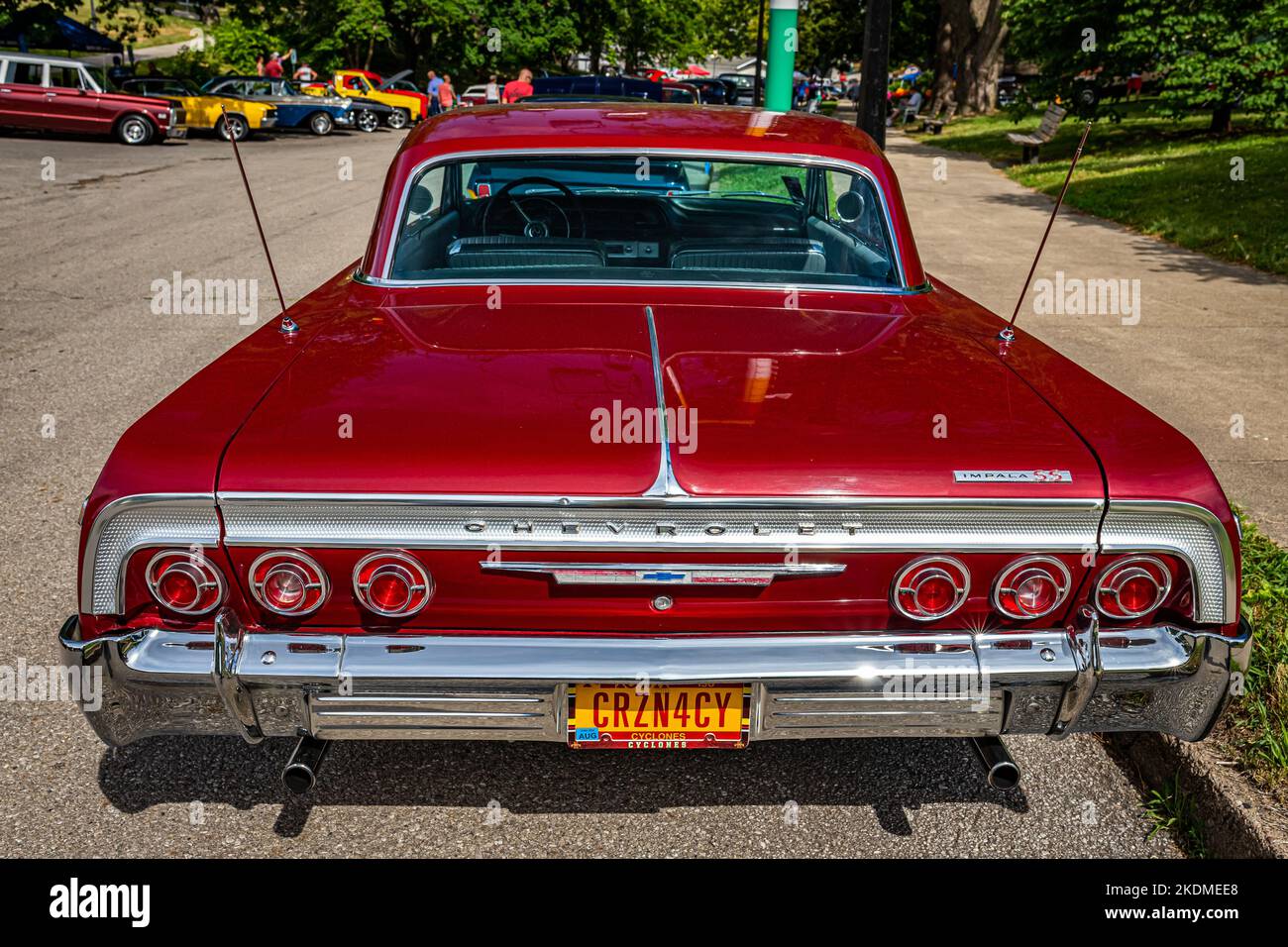 Des Moines, IA - July 02, 2022: High perspective rear view of a 1964 Chevrolet Impala SS Hardtop Coupe at a local car show. Stock Photo
