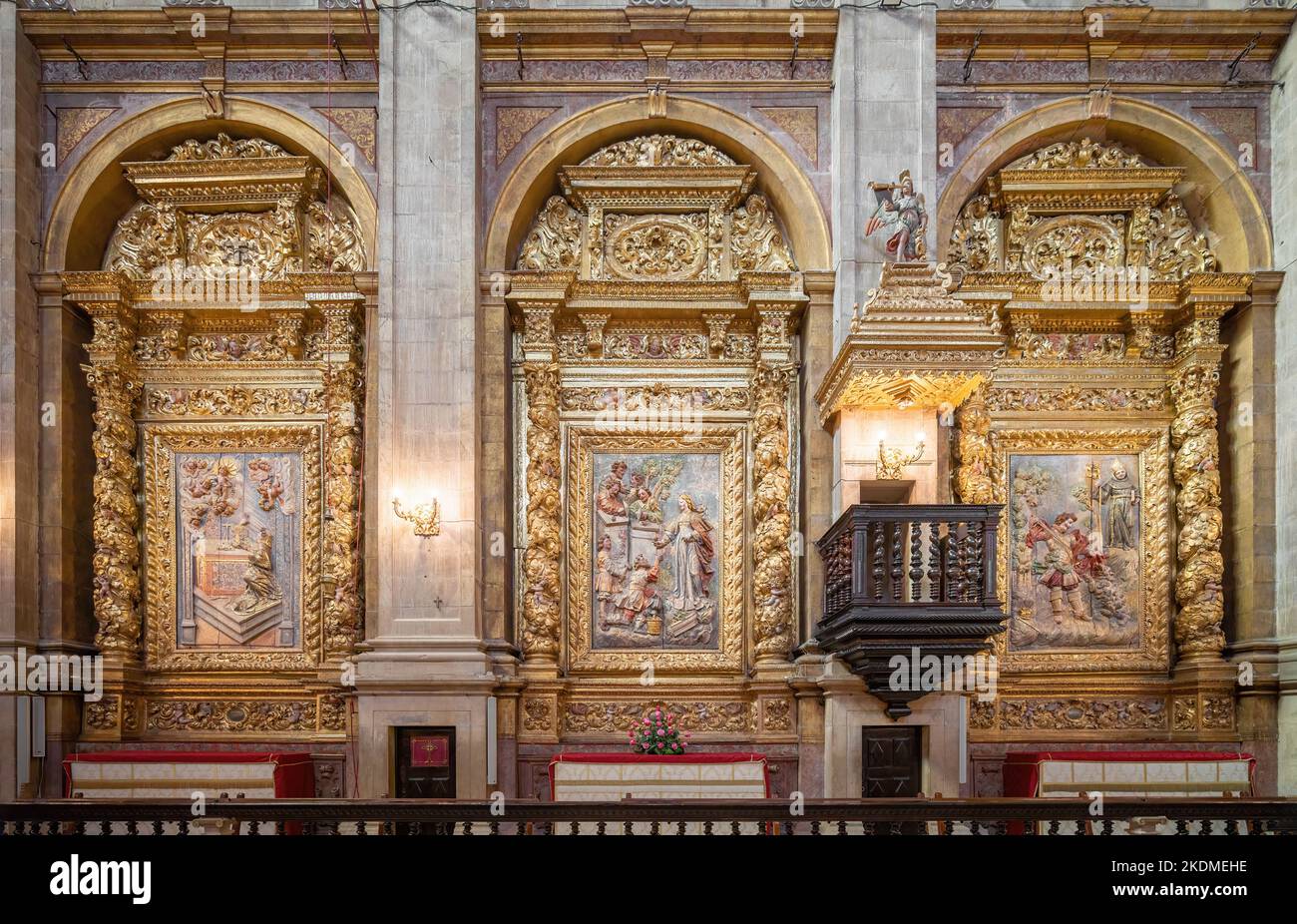 Interior of Queen St. Isabel Church at Monastery of Santa Clara-a-Nova - Coimbra, Portugal Stock Photo