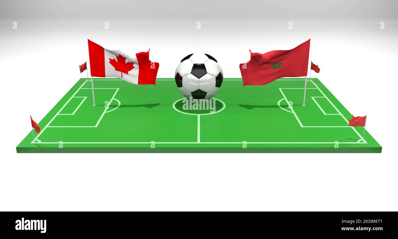 Canada vs Morocco soccer Match FIFA World Cup Qatar 2022, soccer field, 3D work and 3D image, Yerevan, Armenia - 2022 November 07 Stock Photo