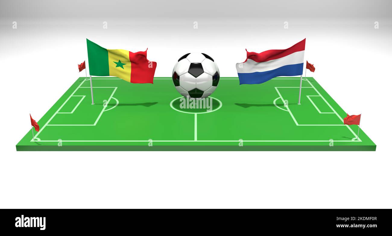Senegal vs Netherlands soccer Match FIFA World Cup Qatar 2022, soccer field, 3D work and 3D image, Yerevan, Armenia - 2022 November 07 Stock Photo