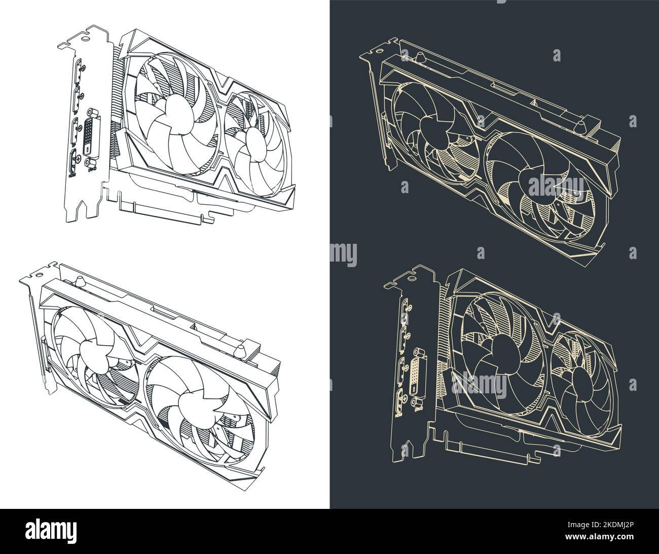 Stylized vector illustrations of a powerful graphics card Stock Vector