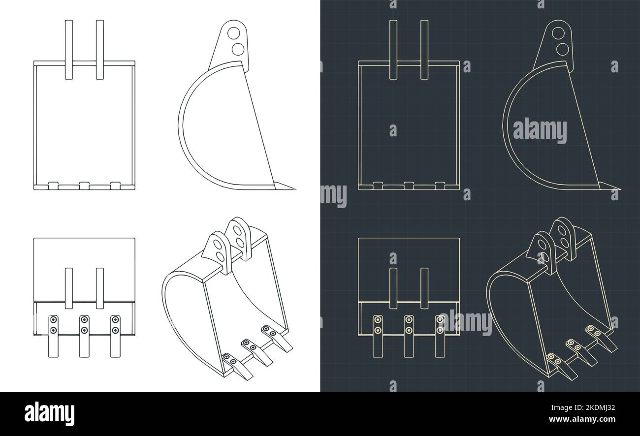 Stylized vector illustration of blueprints of excavator bucket Stock