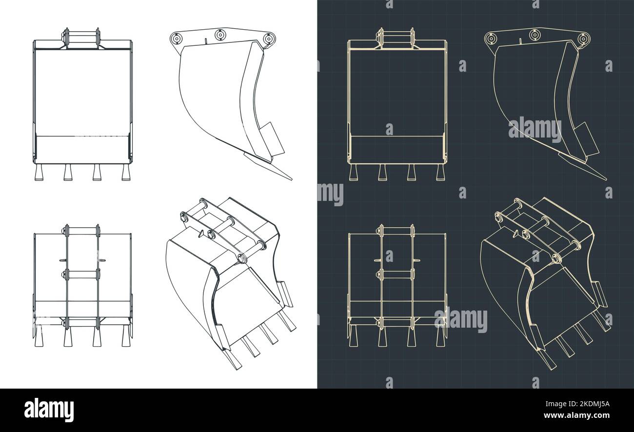 Stylized vector illustration of blueprints of excavator bucket Stock