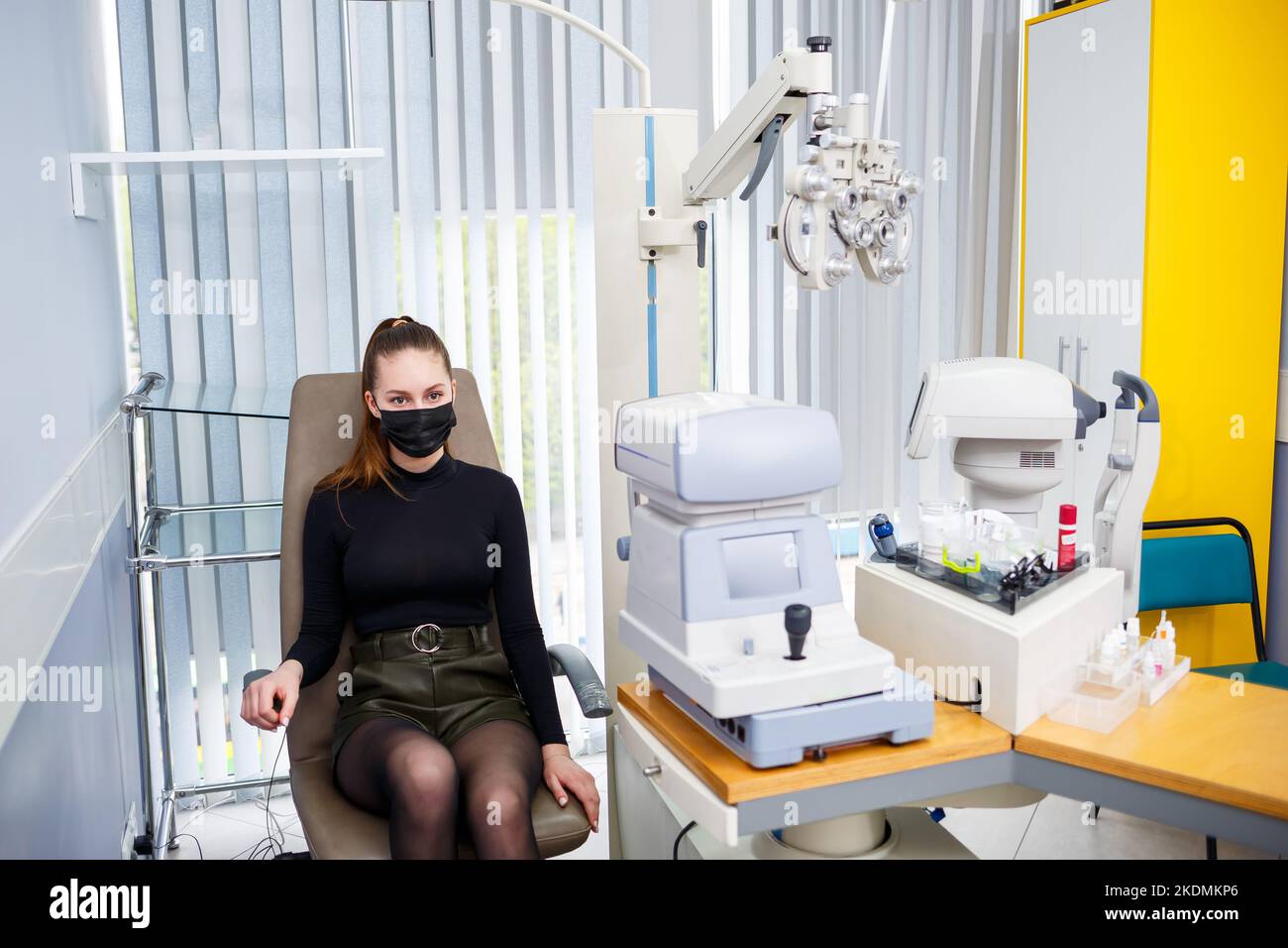 Clinic optometry instrument. Eyesight medical professional correction