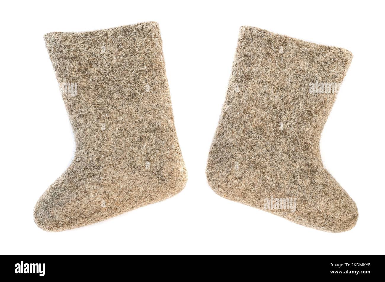 valenki - russian felt boots on white background. Stock Photo