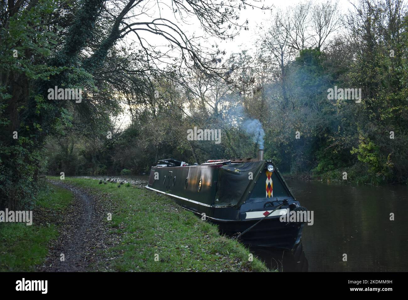 Canal boat on the Grand Union Canal. Stock Photo