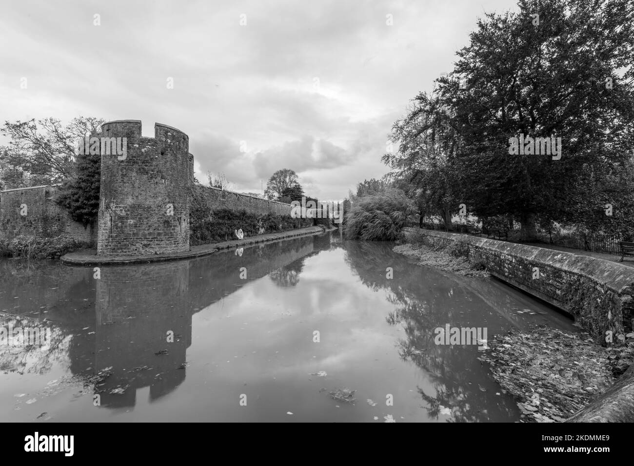 Black and white photo of the moat and boundary wall around the Bishops