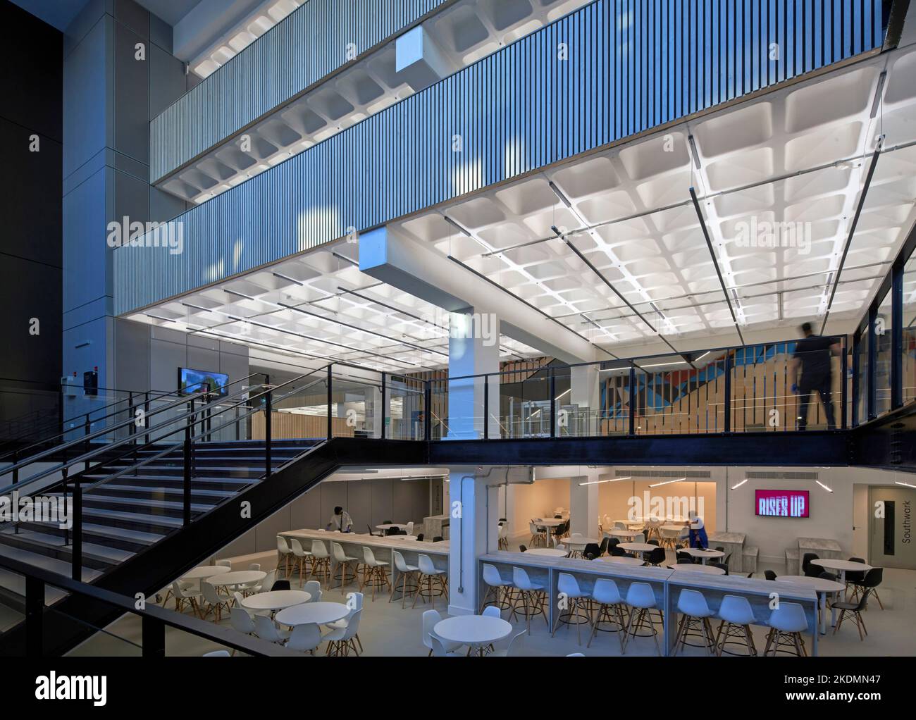 Entrance steps and foyer. London South Bank University, LSBU Hub