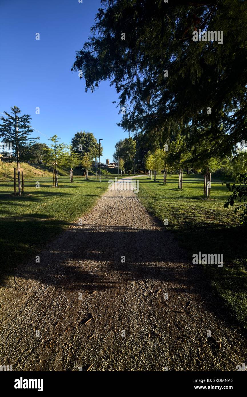 Dirt path near the lakeshore in a park at sunset Stock Photo - Alamy