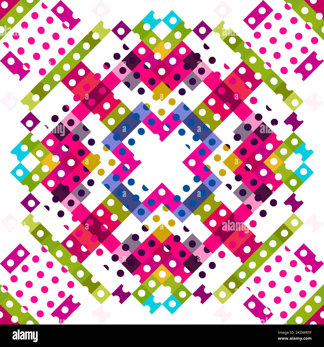 Whimsical geometric pixel pattern. Playful fun kaleidoscopic pink ...