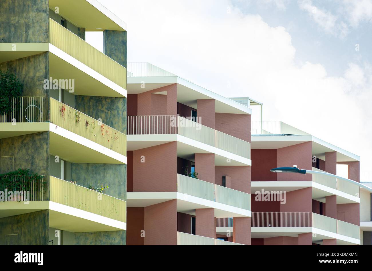Modern European residential apartment buildings. Architectural details, geometric lines. Stock Photo
