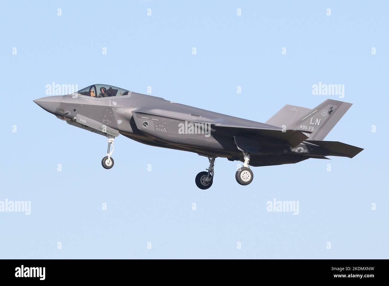 495th Fighter Squadron F-35A on the Approach at RAF Lakenheath, Suffolk. Stock Photo