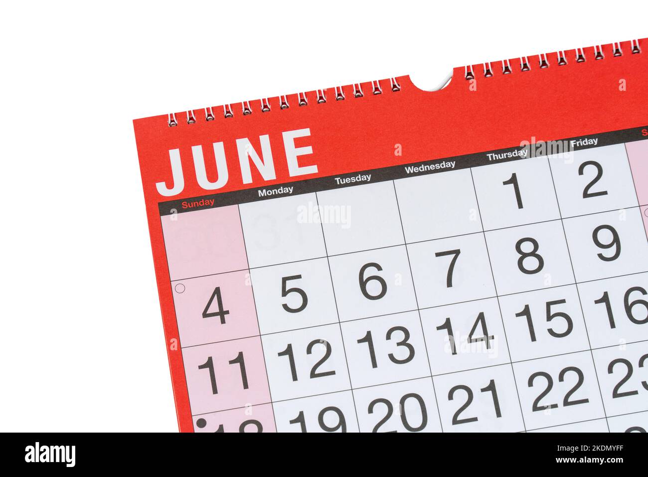 Calendar concept, month and dates with June selected Stock Photo
