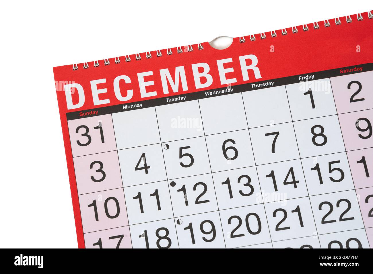 Calendar concept, month and dates with December selected Stock Photo