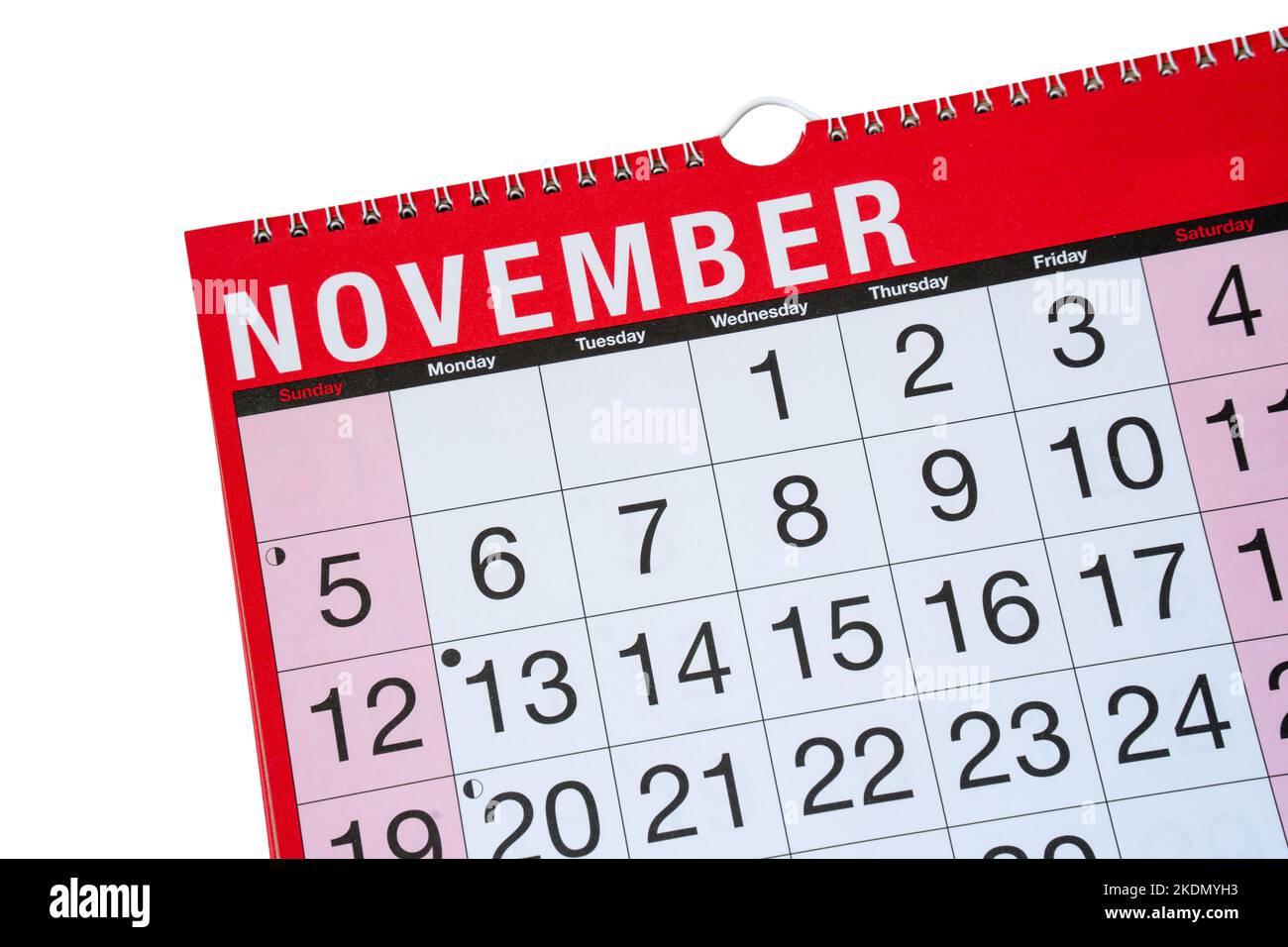 Calendar concept, month and dates with November selected Stock Photo