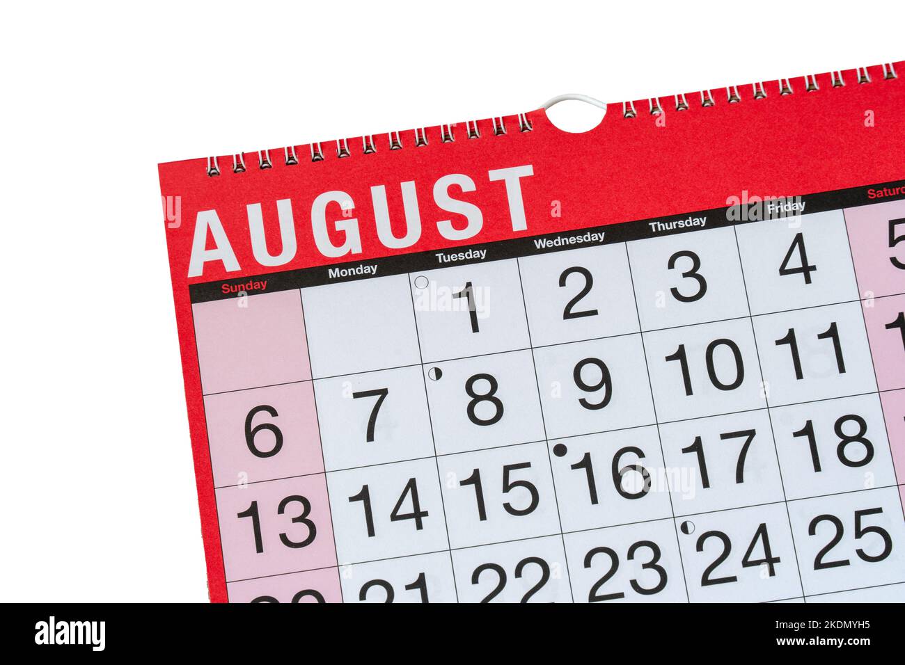 Calendar concept, month and dates with August selected Stock Photo