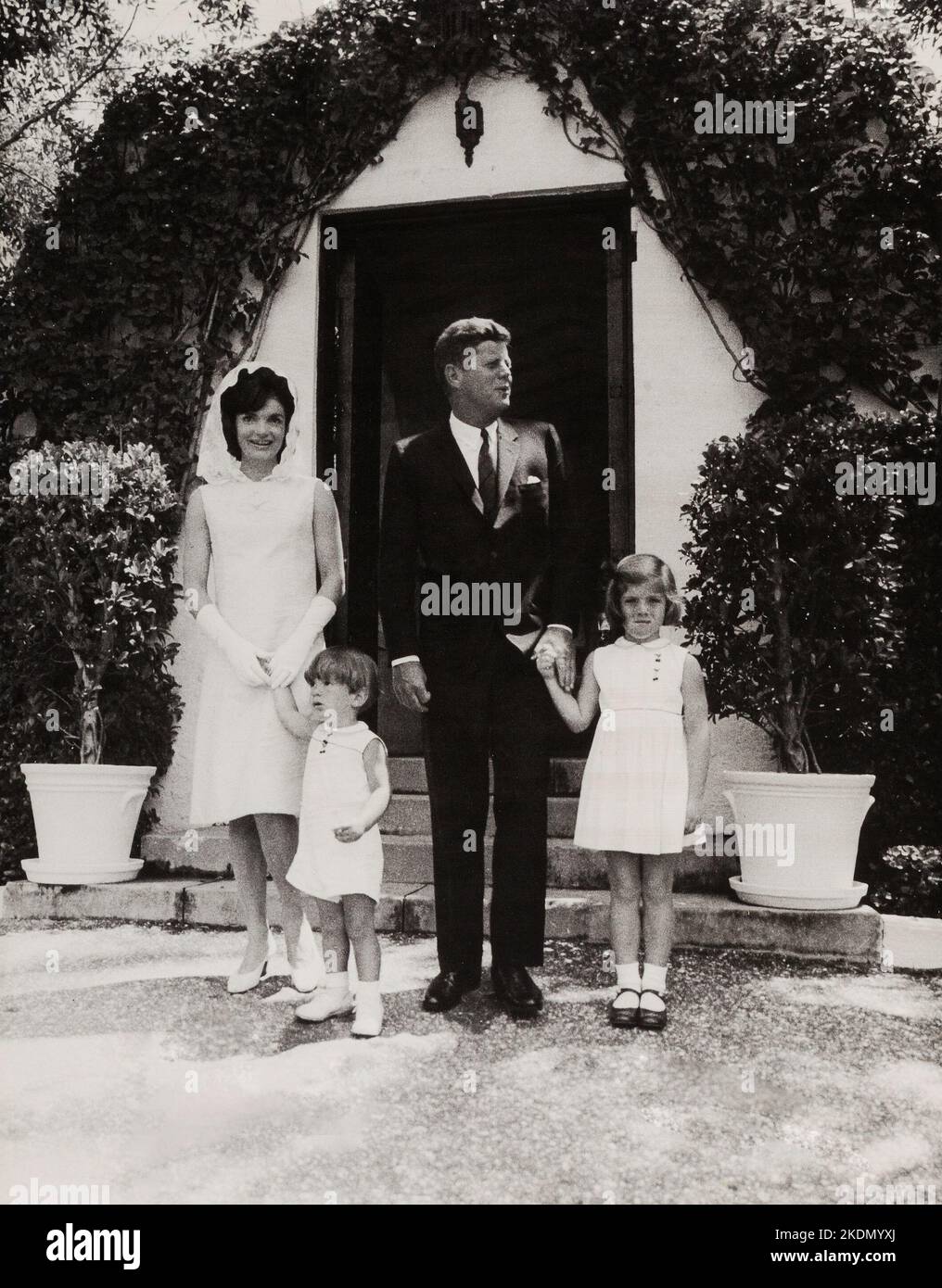 John F. Kennedy, Jr., and Caroline Kennedy - Kennedy Family Photograph - Cecil Stoughton White House photographer, bw Stock Photo