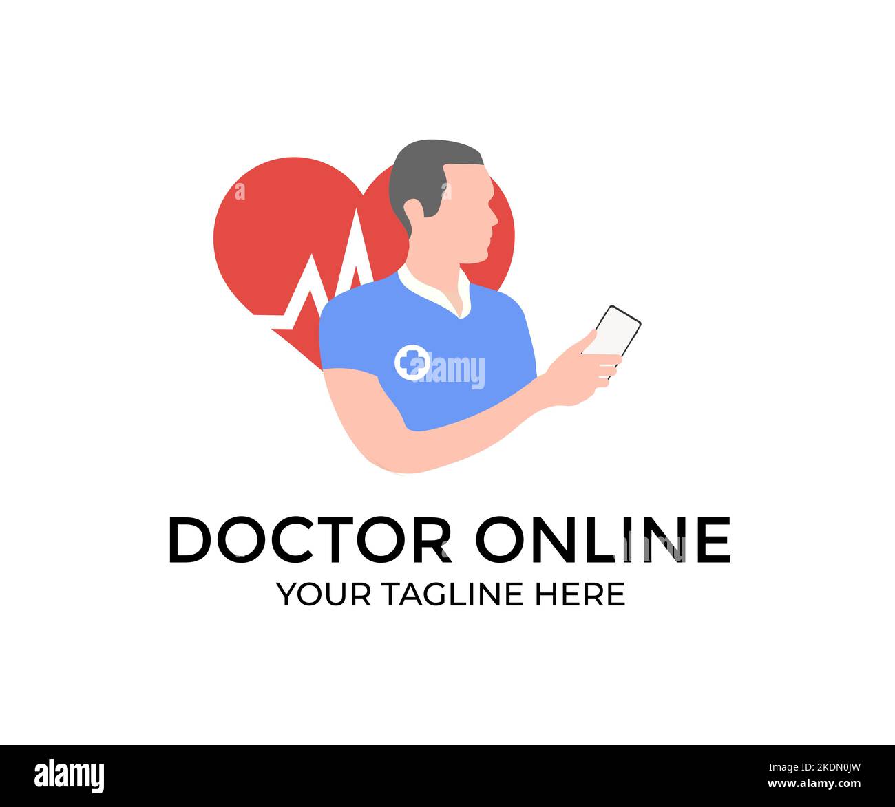 Doctor online, online medical communication network with patient logo design. Online medical consultation, doctor online using a smartphone. Stock Vector