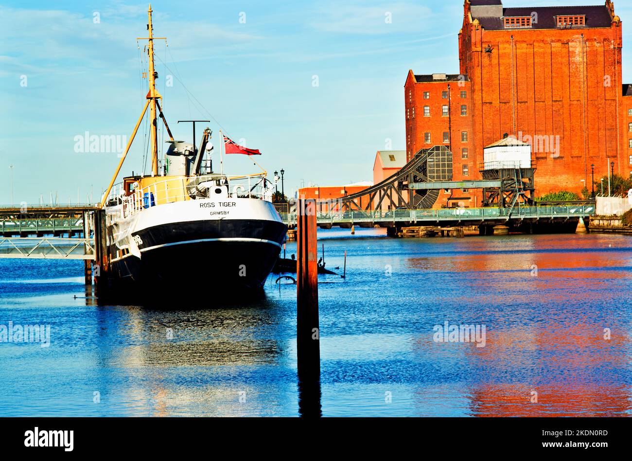 Ross Tiger Boat and River Freshney, Grimsby, Lincolnshire, England Stock Photo