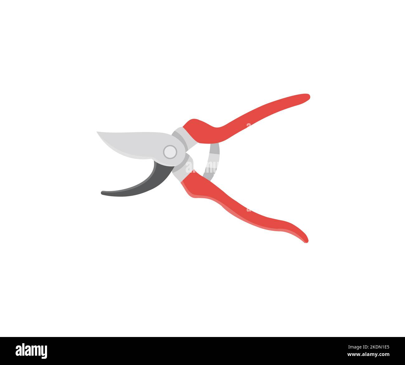 Hand pruners - gardening and farming tool for pruning branches of trees logo design. Garden pruners with red plastic handles vector design. Stock Vector