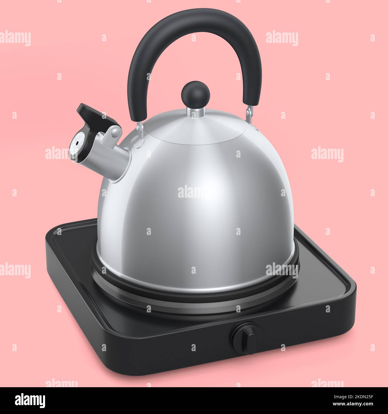 Portable camping electric stove and kettle with whistle on pink