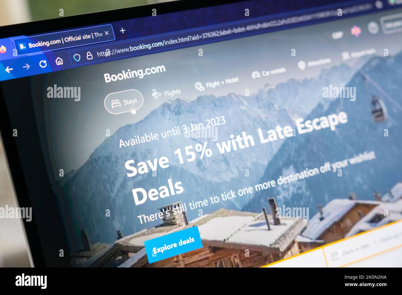 Booking.com homepage - it is a Dutch online travel agency for lodging reservations & other travel products, and a subsidiary of Booking Holdings Stock Photo