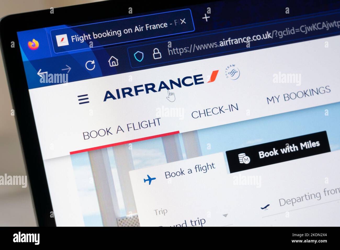 Website page for Air France, stylised as AIRFRANCE, is the flag carrier of France. It is a subsidiary of the Air France–KLM Group Stock Photo