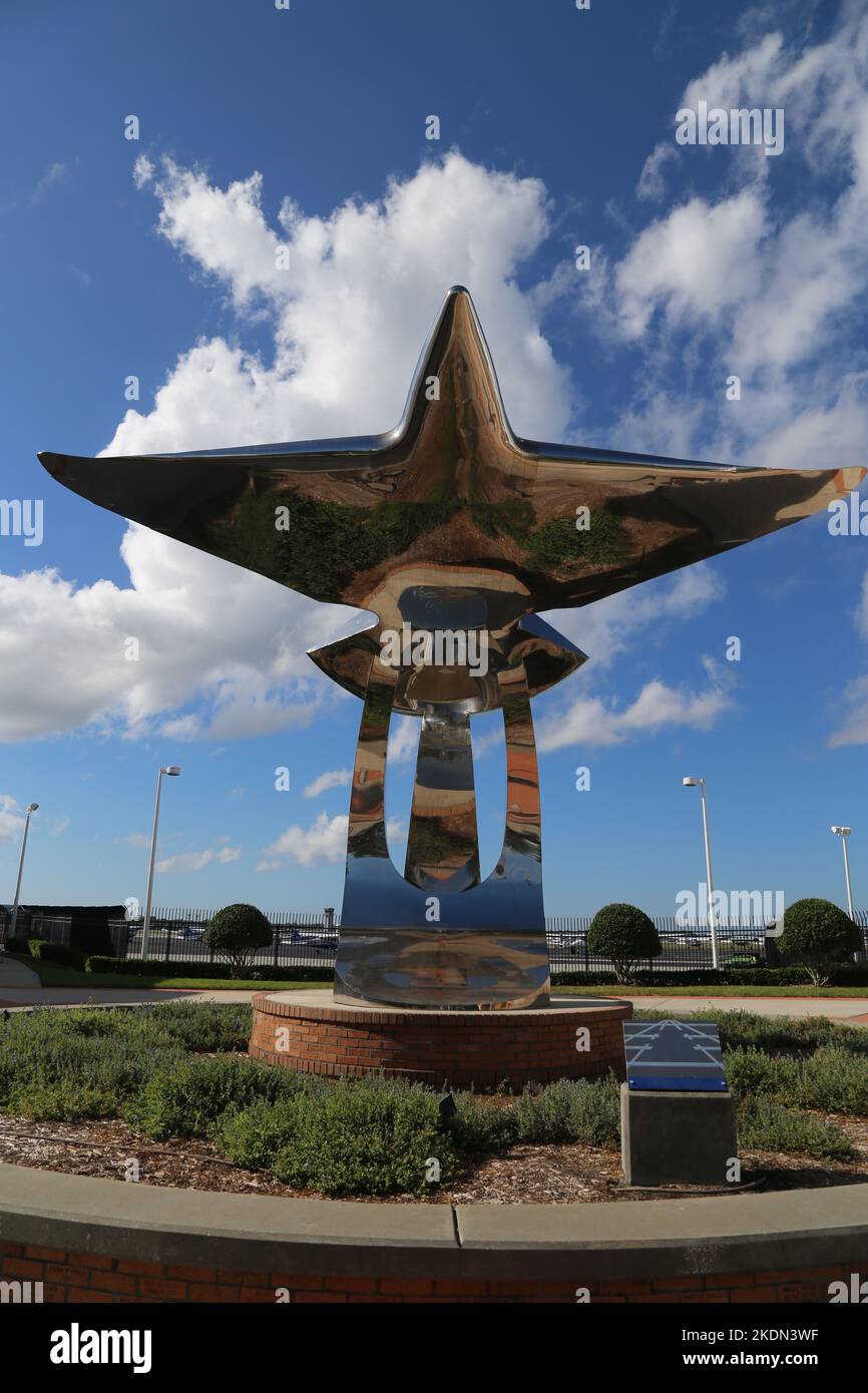 Pathways to the Sky monument is a stainless steel sculpture on the Daytona Campus of Embry-Riddle Aeronautical University by Peter Forster Stock Photo