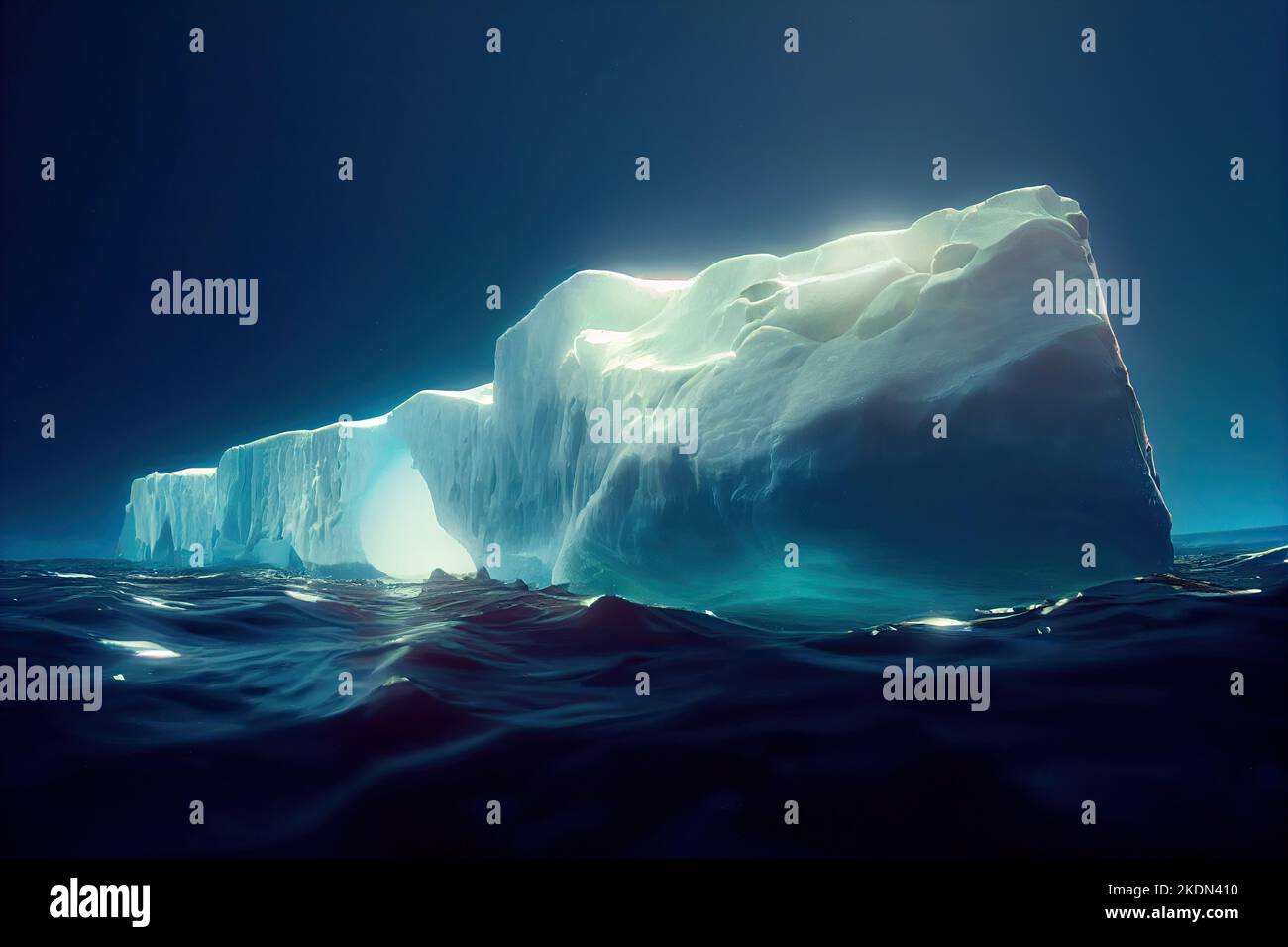 An arctic iceberg floats in water because climate change causes ice