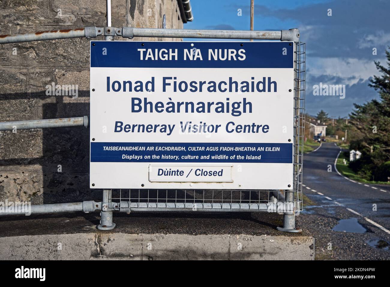 Signs in Gaelic and English at the Berneray Visitor Centre on the Isle