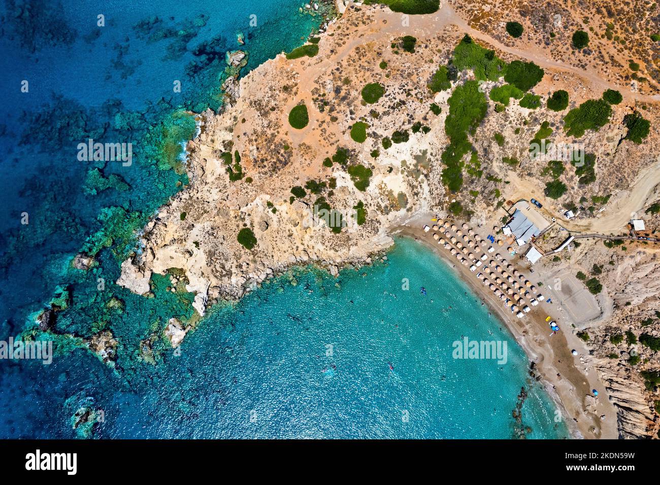Ammoudi beach (also known as 'Dragon's Cave'), somewhere between Makrygialos and Goudouras villages, Lassithi, Southern Crete, Greece. Stock Photo