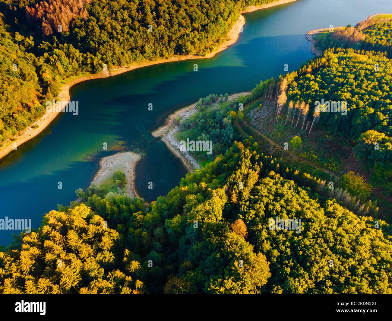 Aerial view of green mountains and river , view from above Stock Photo ...