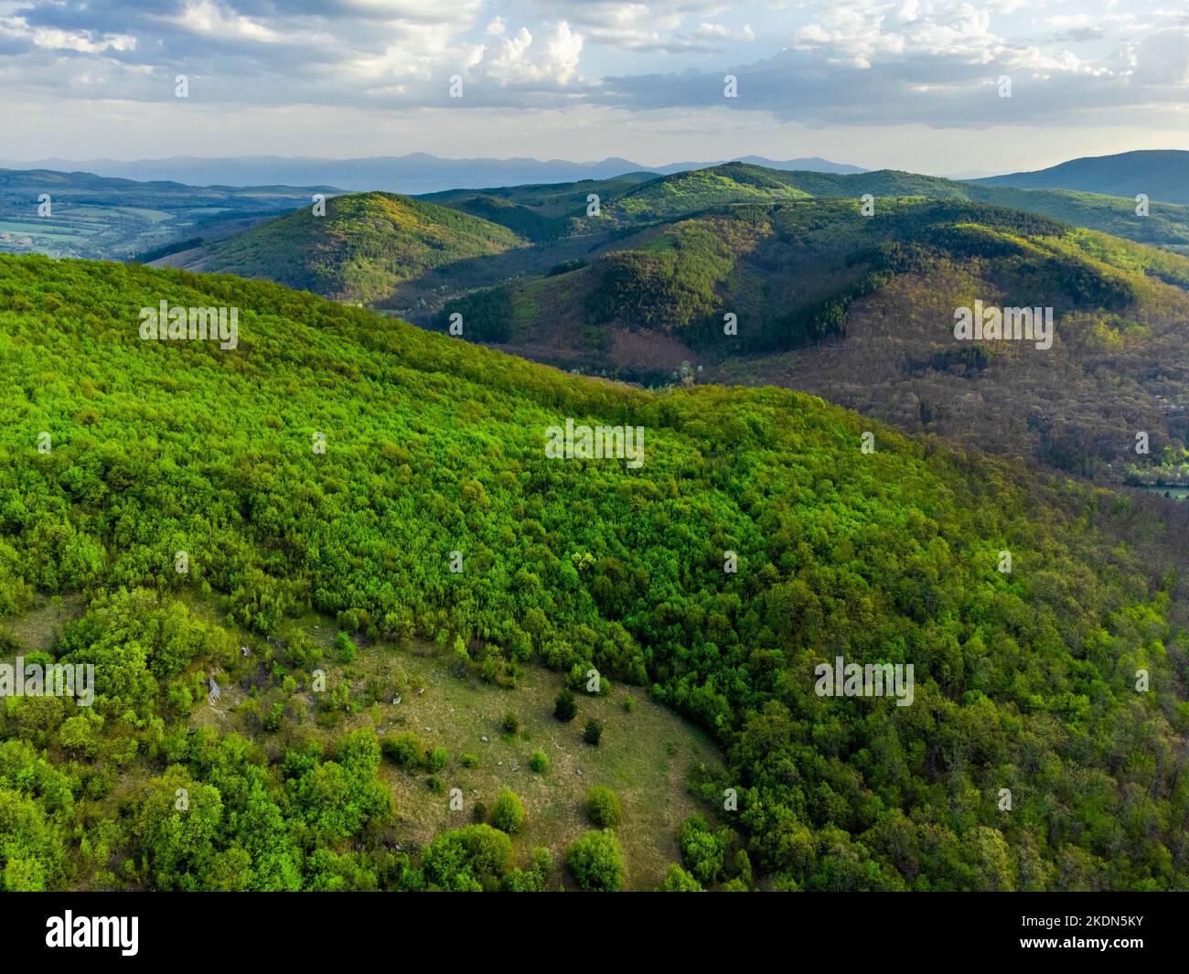 Aerial view of green mountains and forest, view from above Stock Photo ...