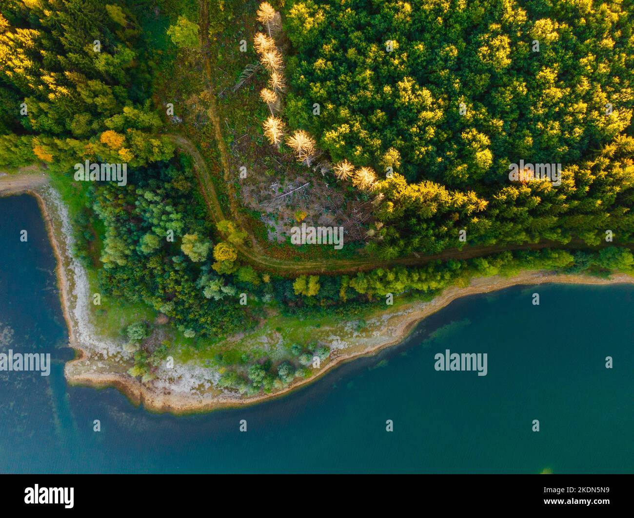 Aerial view of green mountains and river , view from above Stock Photo ...