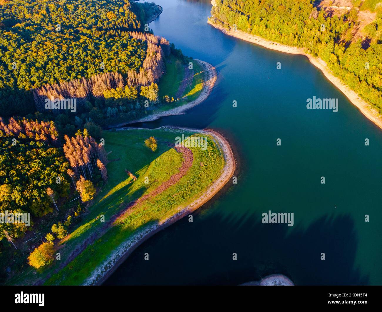 Aerial view of green mountains and river , view from above Stock Photo ...
