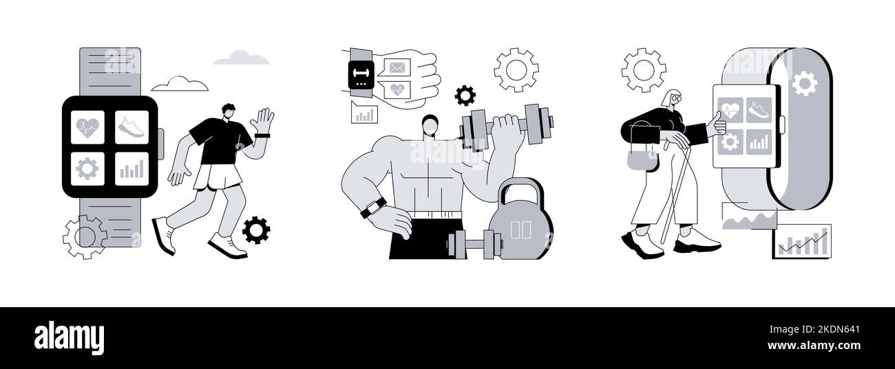 Activity tracking abstract concept vector illustration set. Healthcare