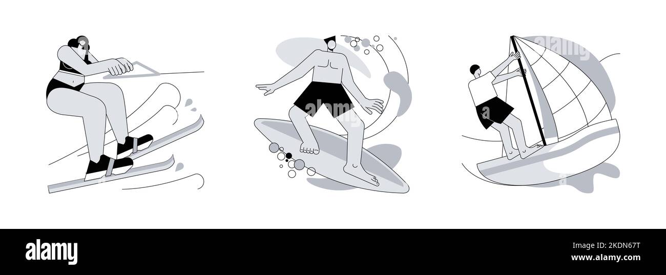 Water sport abstract concept vector illustration set. Water skiing ...