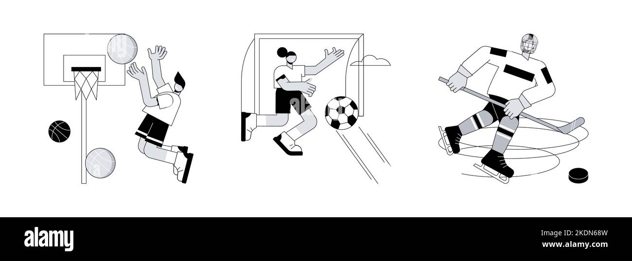 Team sport abstract concept vector illustration set. Basketball and