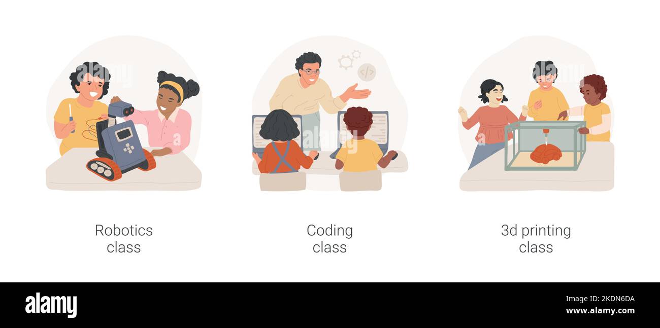 Technology and science classes isolated cartoon vector illustration set