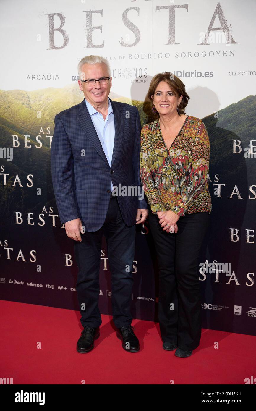 Madrid. Spain. 20221107,  Baltasar Garzon, Dolores Delgado attends 'As Bestas' Premiere at Verdi Cinema on November 7, 2022 in Madrid, Spain Stock Photo