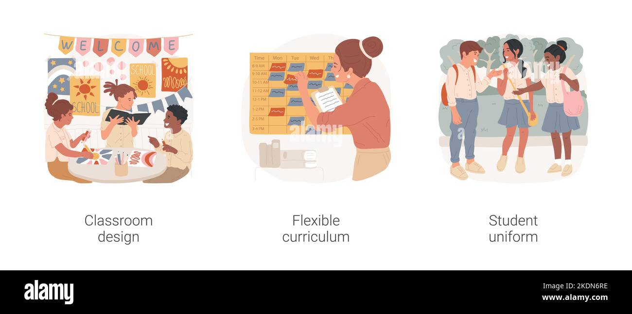 Public Charter school isolated cartoon vector illustration set