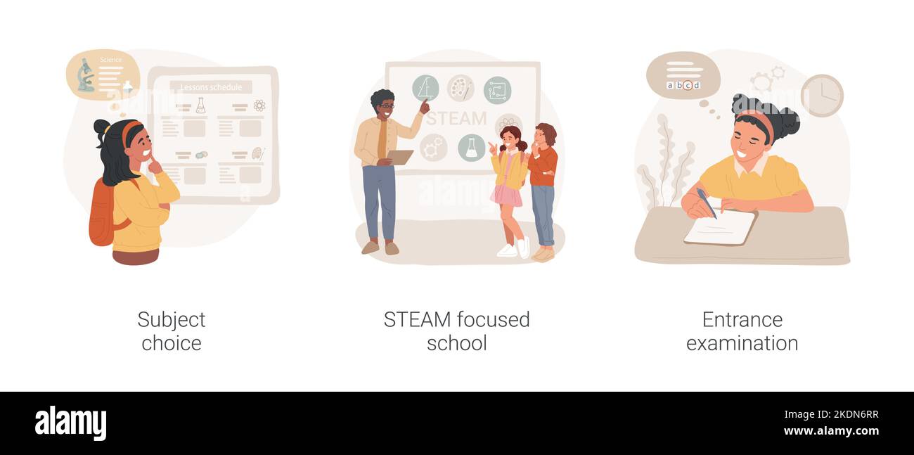 Public school isolated cartoon vector illustration set. Subject